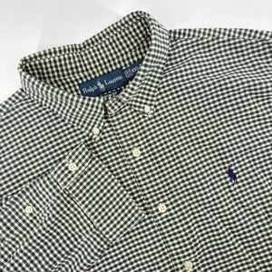 Ralph Lauren Mens XXL Custom Fit Gingham Button Down Shirt Green White Check